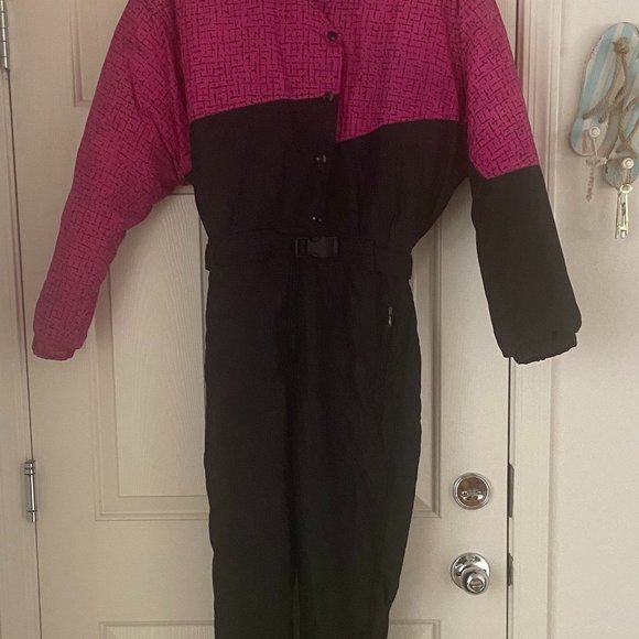 Hand made Jackets & Blazers - Women's Vintage Ski Jumpsuit in Black and Hot Pink